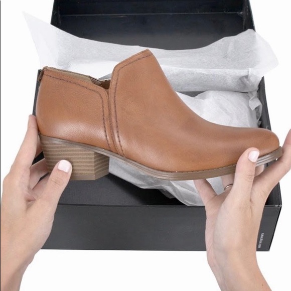 Cognac Distressed Leather Short Ankle Bootie - Picture 4 of 8